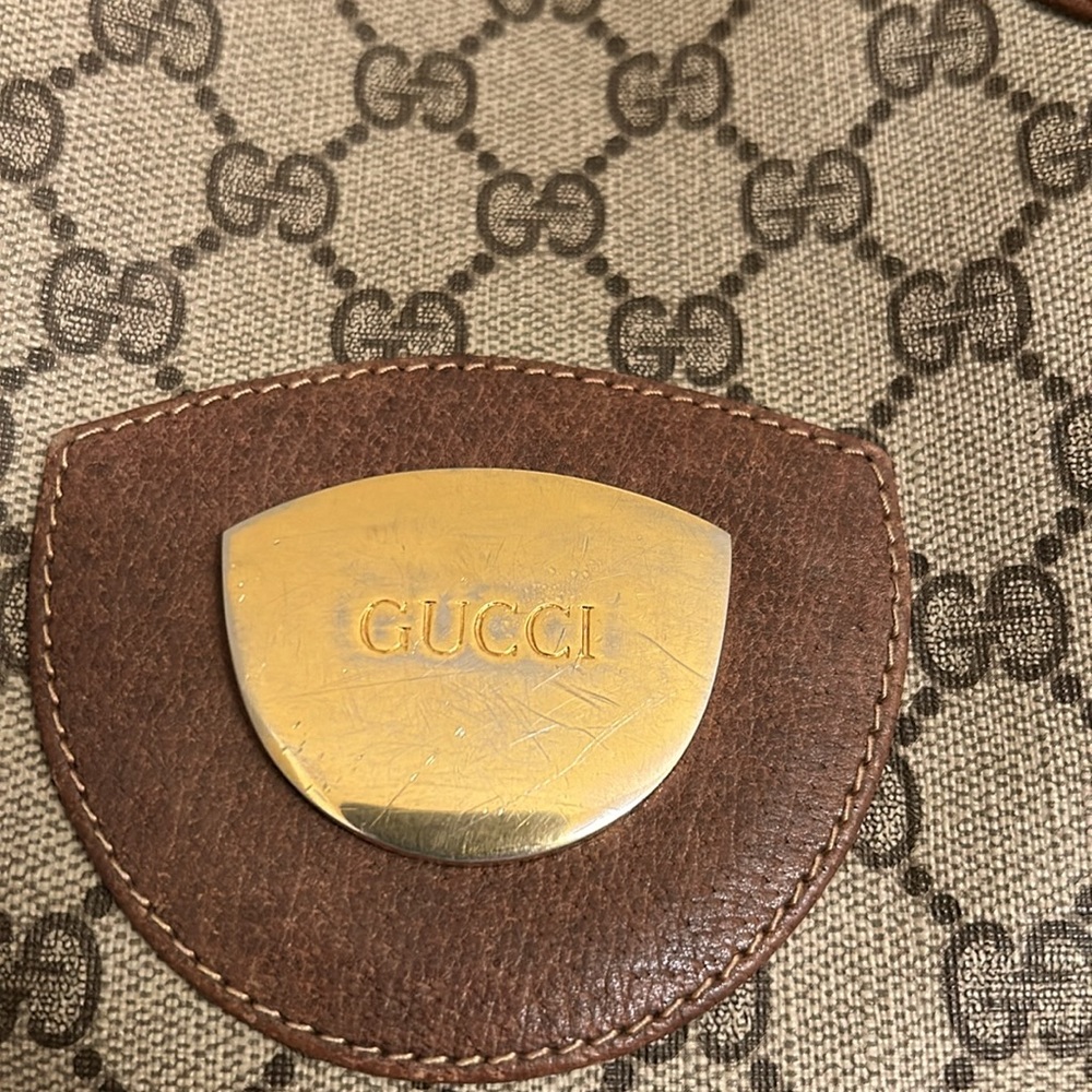 Vintage Gucci Supreme Beige Brown Fabulous Tote Bag Leather Handle Gold Accents - Picture 3 of 16